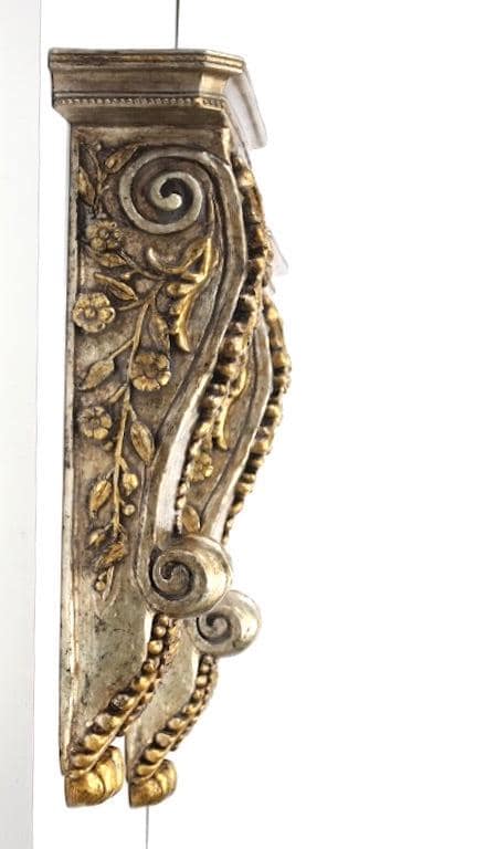 Pair Large Ornate Acanthus Gold Corbel Wall Shelves - OffCenterModern