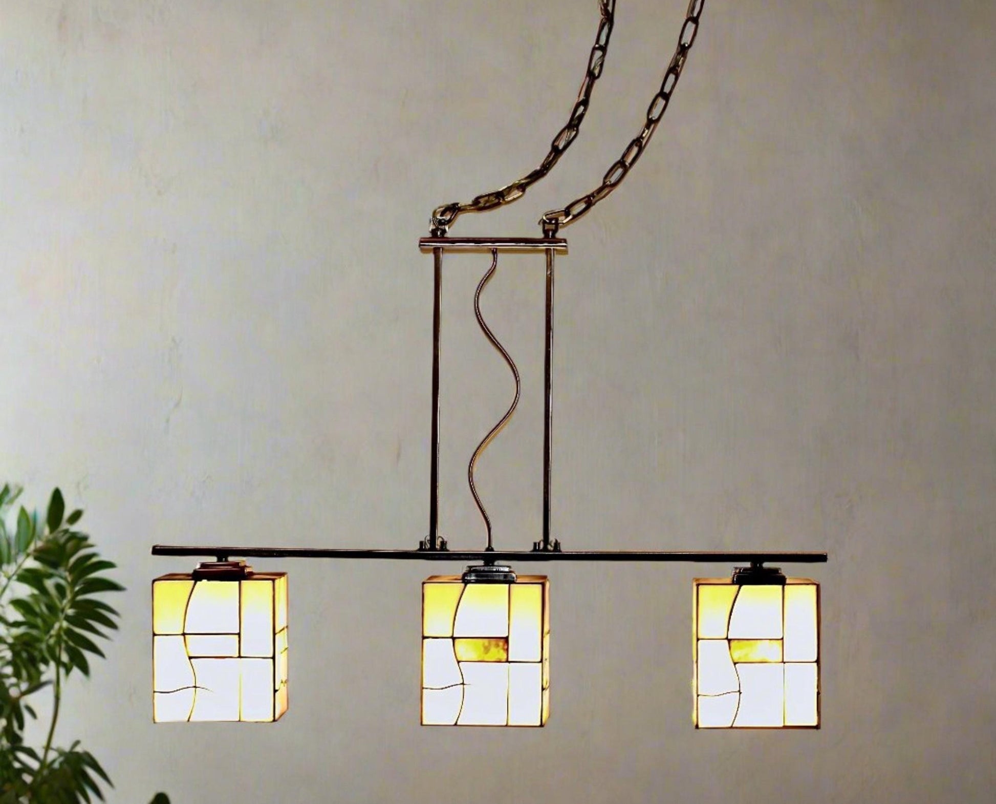 3-Light Tiffany Style Art Glass Pendant Island Light