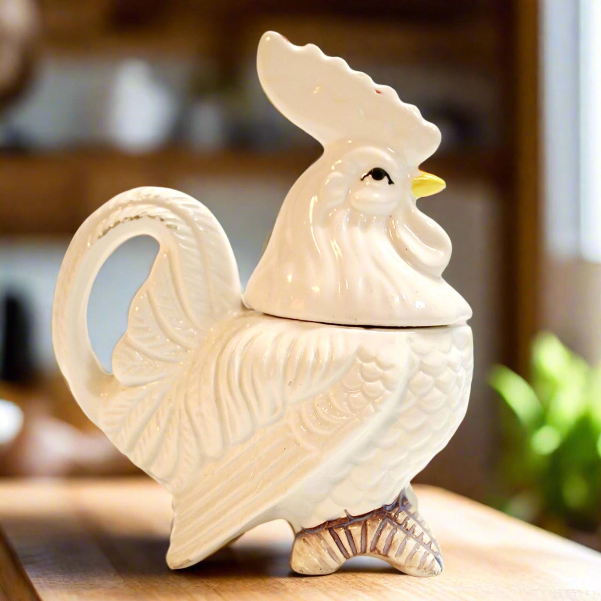 1950s Ceramic Rooster and Hen Condiment Set, salt and pepper shaker