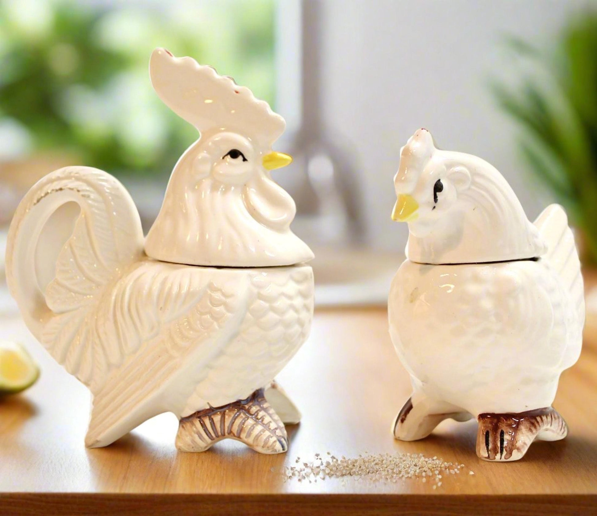 1950s Ceramic Rooster and Hen Condiment Set