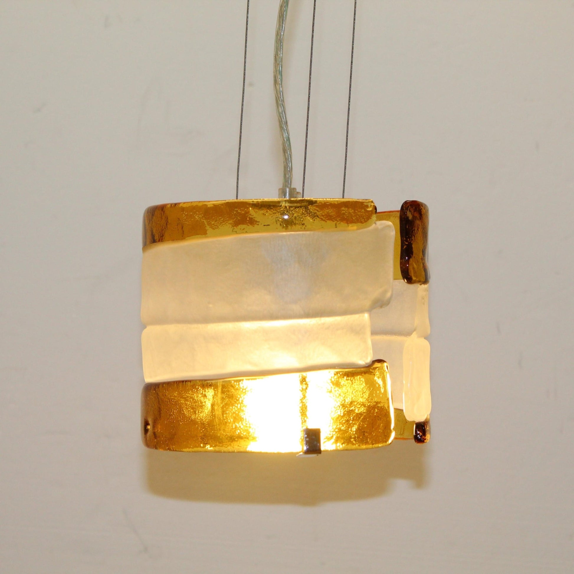 Frosted & Amber Colored Fussed Glass Pendant Lights |Primaluce Venezia Set of 3