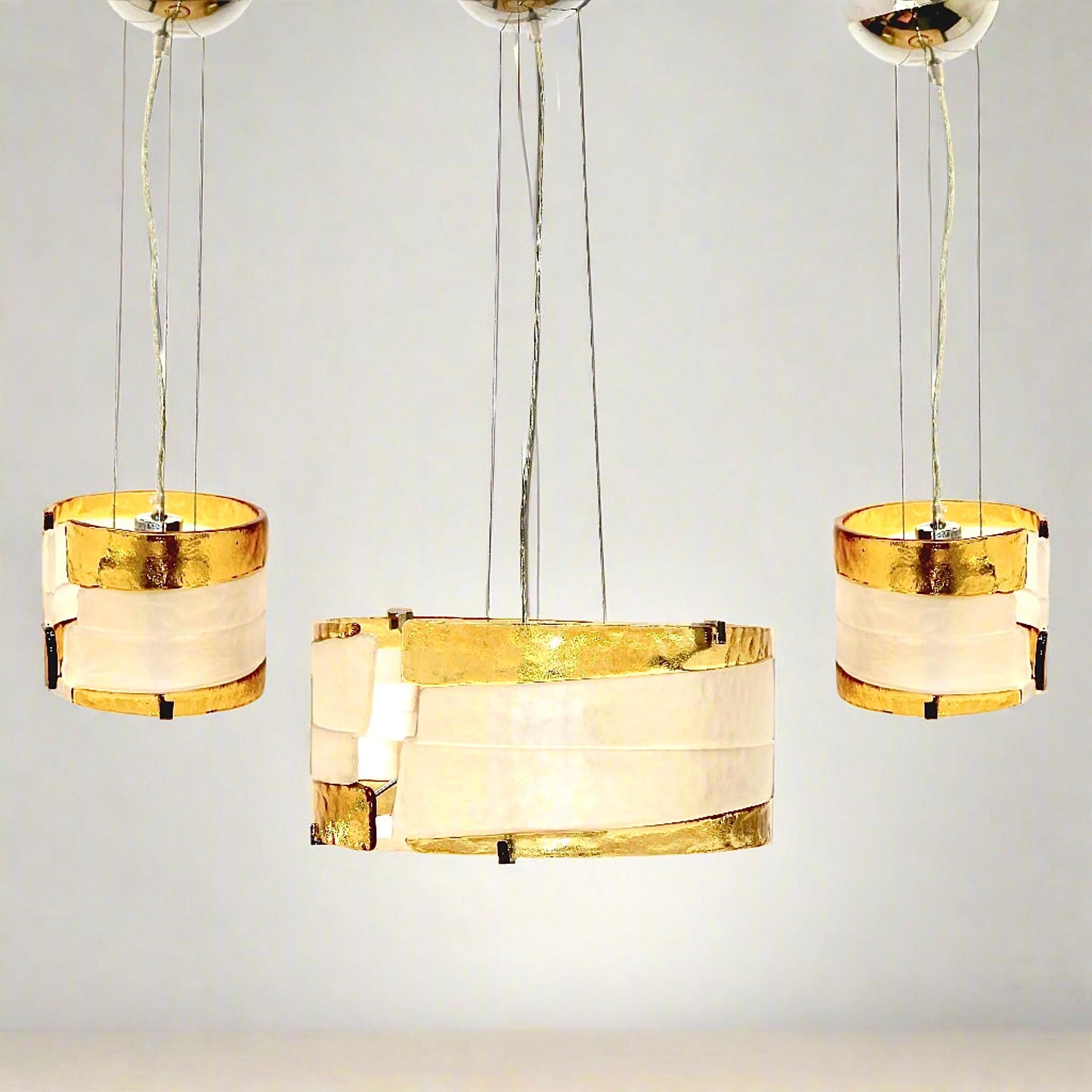 Frosted & Amber Colored Fussed Glass Pendant Lights |Primaluce Venezia Set of 3