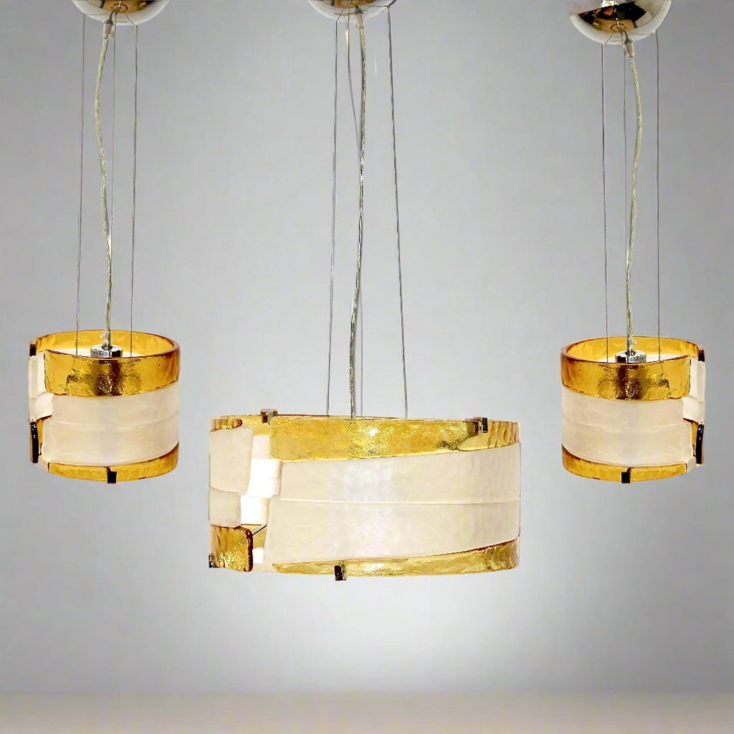 Frosted & Amber Colored Fussed Glass Pendant Lights |Primaluce Venezia Set of 3