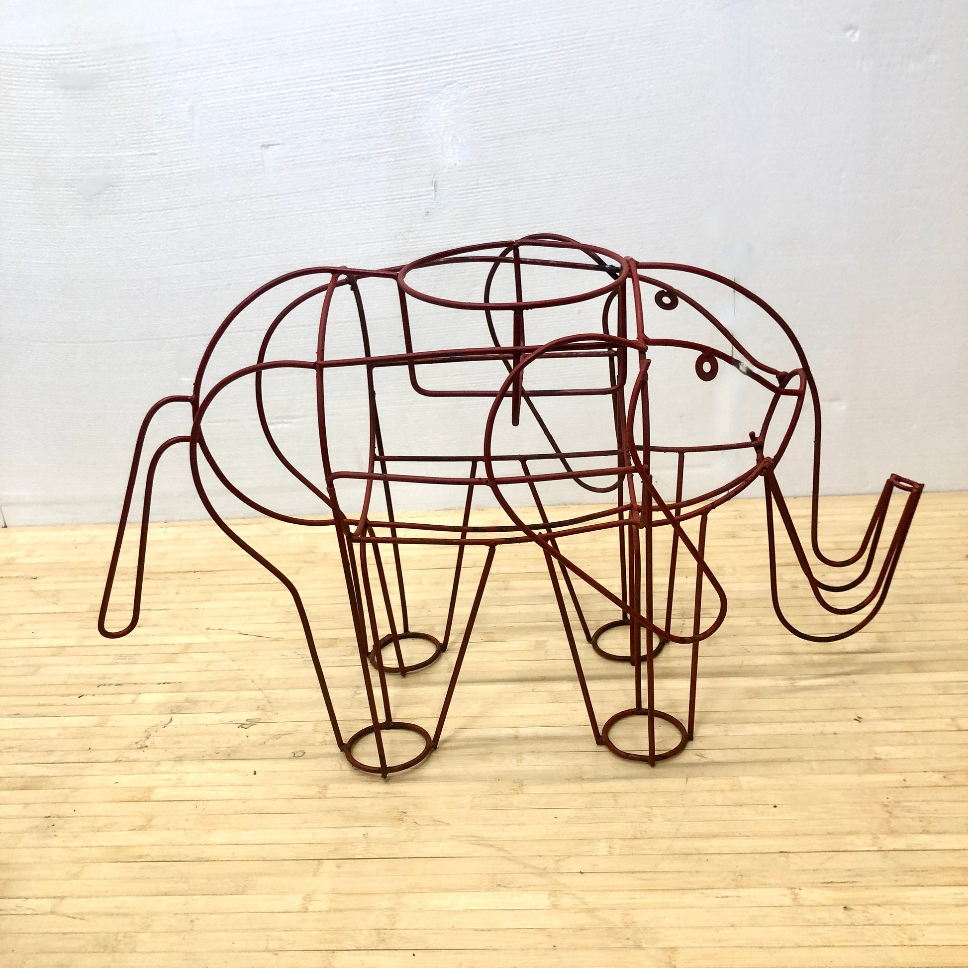 Vintage Red Wire Elephant Shaped  Planter Sculpture from OffCenterModern