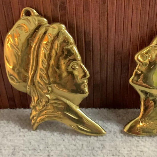 1970's George & Martha Washington Brass Silhouette Wall Plaques.