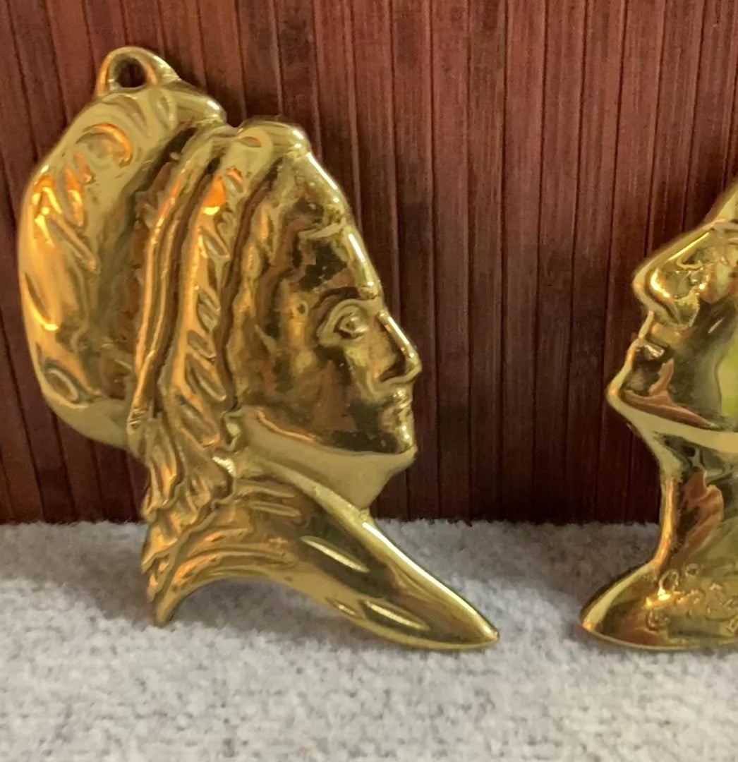 1970's George & Martha Washington Brass Silhouette Wall Plaques.