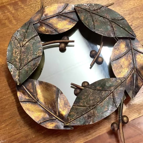 Vintage Round Glided Metal Leaf Framed Mirror