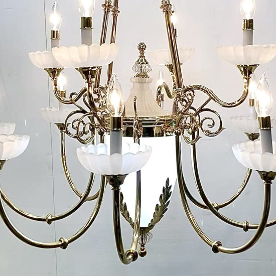 Georigan-Style Polished Brass 12-Arm Chandelier