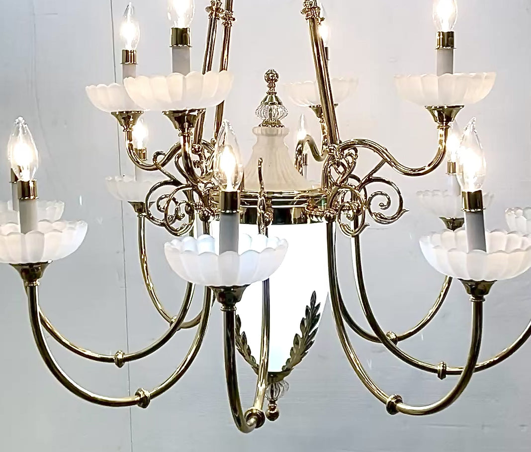 Georigan-Style Polished Brass 12-Arm Chandelier