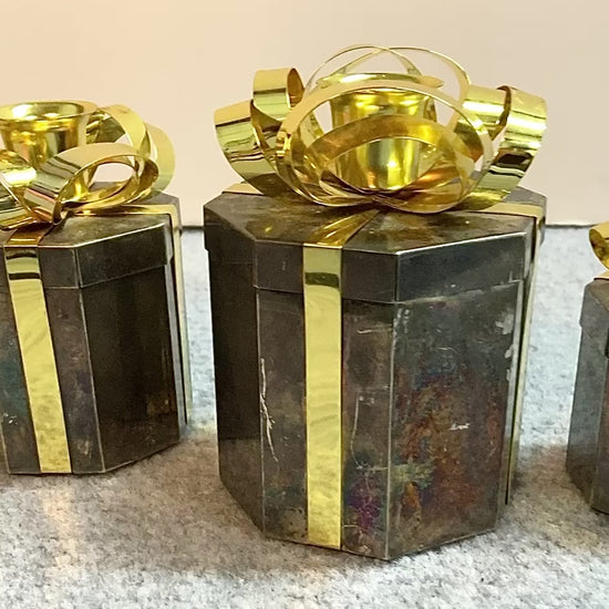 Vintage Metal Wrapped Present Candle Holders | Godinger