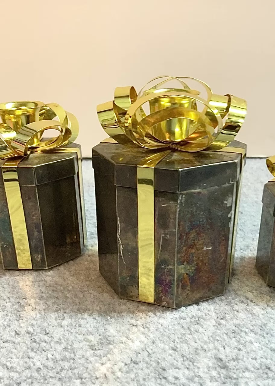 Vintage Metal Wrapped Present Candle Holders | Godinger